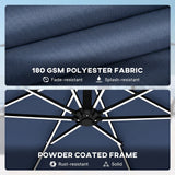 3 m Cantilever Parasol with Solar LED Light, Cover & 360° Rotation, Navy Blue