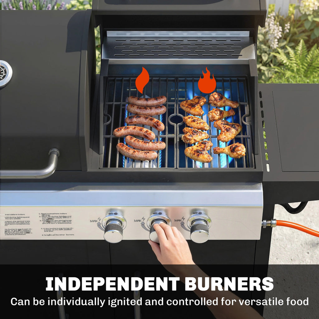 2+1 Burner Hybrid Dual Fuel BBQ Grill with Cabinet, Black