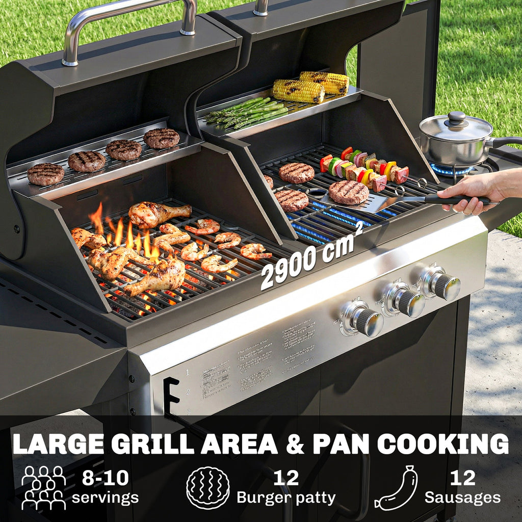2+1 Burner Hybrid Dual Fuel BBQ Grill with Cabinet, Black