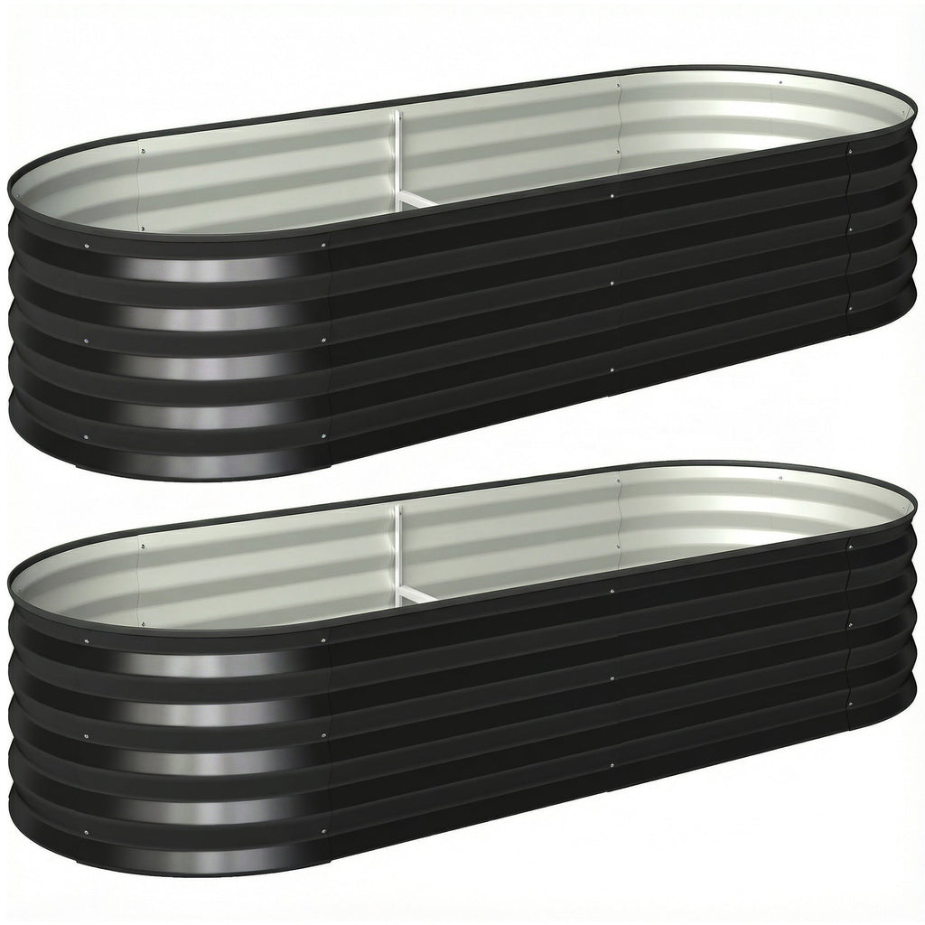 Set of 2 Galvanised Raised Beds with Stakes, 150 x 60 x 30 cm, Dark Grey