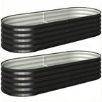 Set of 2 Galvanised Raised Beds with Stakes, 150 x 60 x 30 cm, Dark Grey