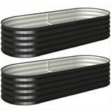 Set of 2 Galvanised Raised Beds with Stakes, 150 x 60 x 30 cm, Dark Grey
