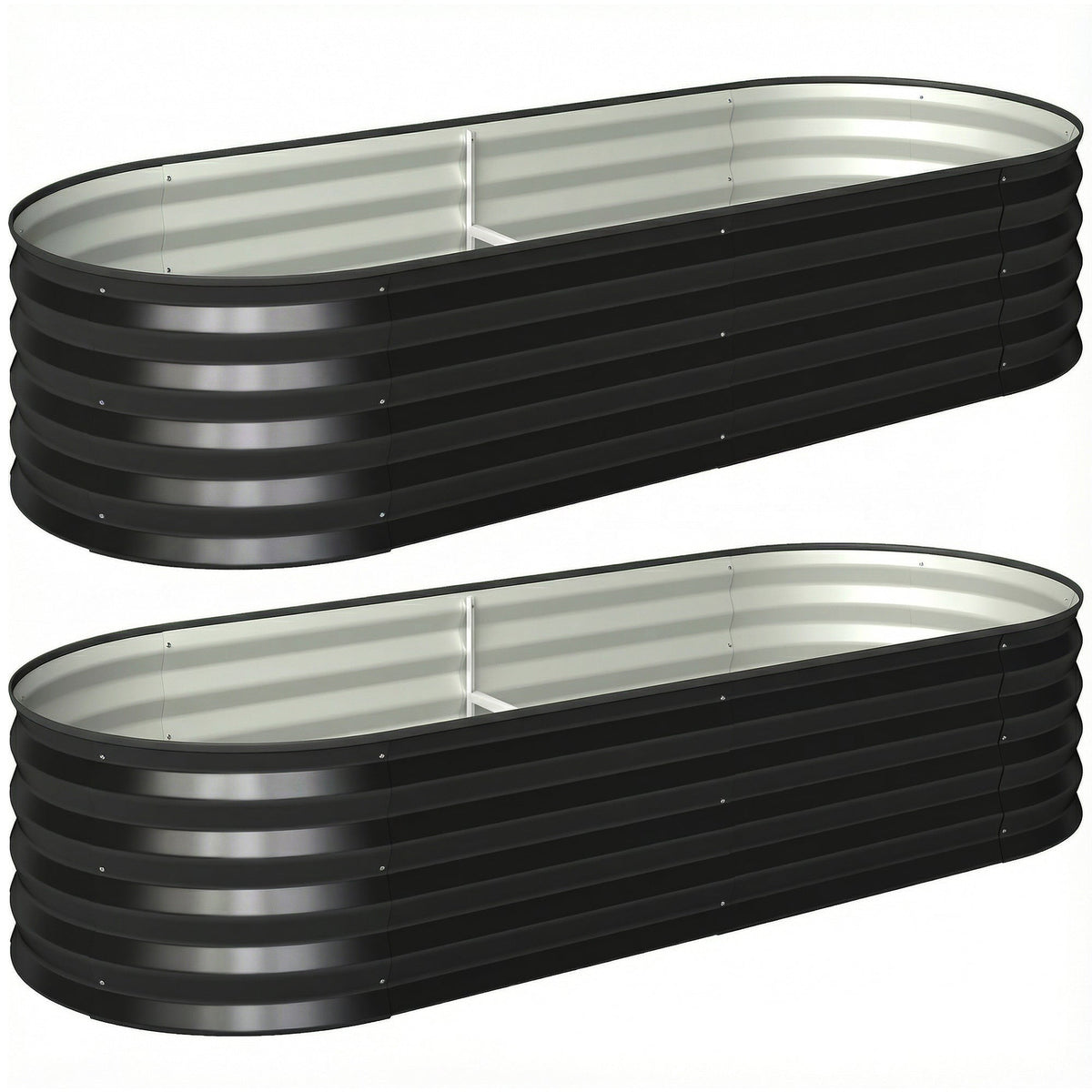 Set of 2 Galvanised Raised Beds with Stakes, 150 x 60 x 30 cm, Dark Grey