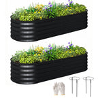 Set of 2 Galvanised Raised Beds with Stakes, 150 x 60 x 30 cm, Dark Grey