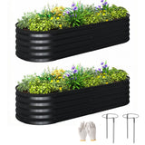 Set of 2 Galvanised Raised Beds with Stakes, 150 x 60 x 30 cm, Dark Grey