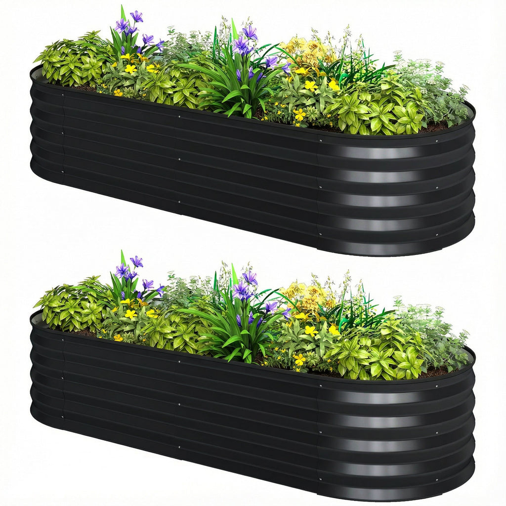 Set of 2 Galvanised Raised Beds with Stakes, 150 x 60 x 30 cm, Dark Grey