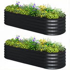 Set of 2 Galvanised Raised Beds with Stakes, 150 x 60 x 30 cm, Dark Grey