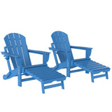 2 Piece Folding Adirondack Chairs with Ottoman and Cup Holder, Blue
