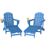 2 Piece Folding Adirondack Chairs with Ottoman and Cup Holder, Blue