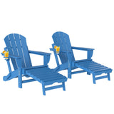 2 Piece Folding Adirondack Chairs with Ottoman and Cup Holder, Blue
