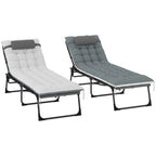 Set of 2 Folding Lounge Chairs with Cushion and Side Pocket, Grey
