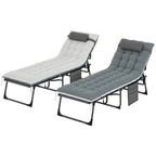 Set of 2 Folding Lounge Chairs with Cushion and Side Pocket, Grey