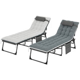 Set of 2 Folding Lounge Chairs with Cushion and Side Pocket, Grey