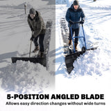 Heavy Duty Snow Pusher with Wheels, 29" x 16.5" Metal Blade, 5-Level Handle, Blue