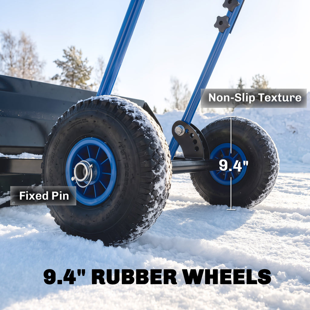 Heavy Duty Snow Pusher with Wheels, 29" x 16.5" Metal Blade, 5-Level Handle, Blue