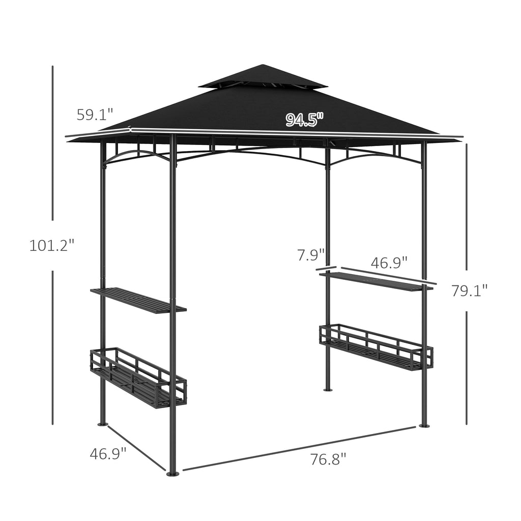 8' x 5' Grill Gazebo with Shelves and Baskets, Dark Gray