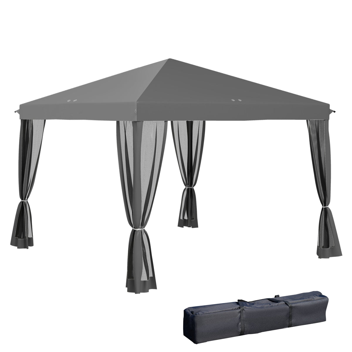 10' x 10' Pop Up Canopy Tent with Mesh Sidewalls and Carry Bag, Light Grey