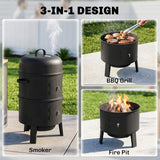 3-in-1 Vertical Charcoal Smoker with 2 Grill Grates
