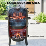 3-in-1 Vertical Charcoal Smoker with 2 Grill Grates