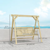 3 Seat Porch Swing with Stand and Side Tables, Natural Wood