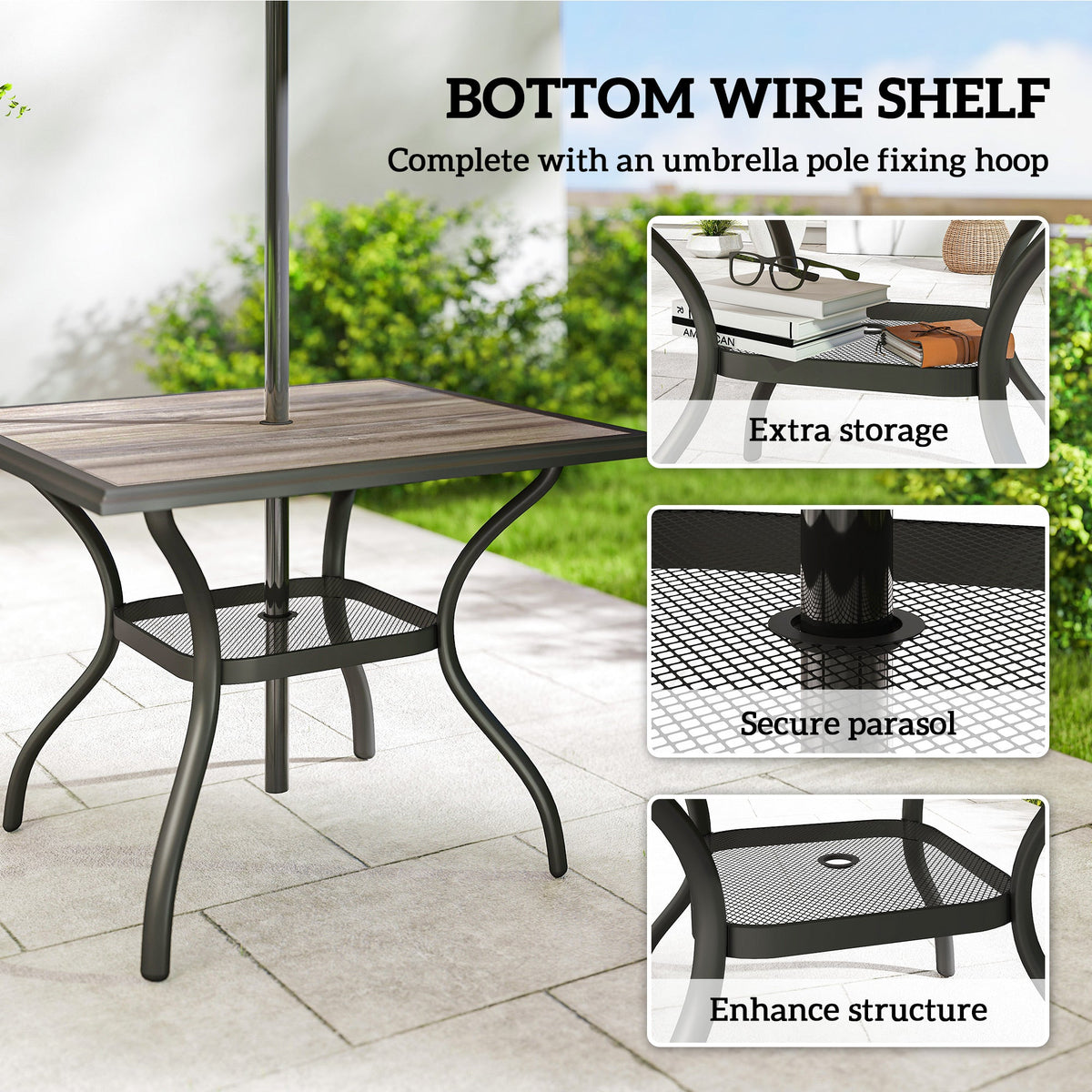 37" Square Outdoor Dining Table with Umbrella Hole, Gray