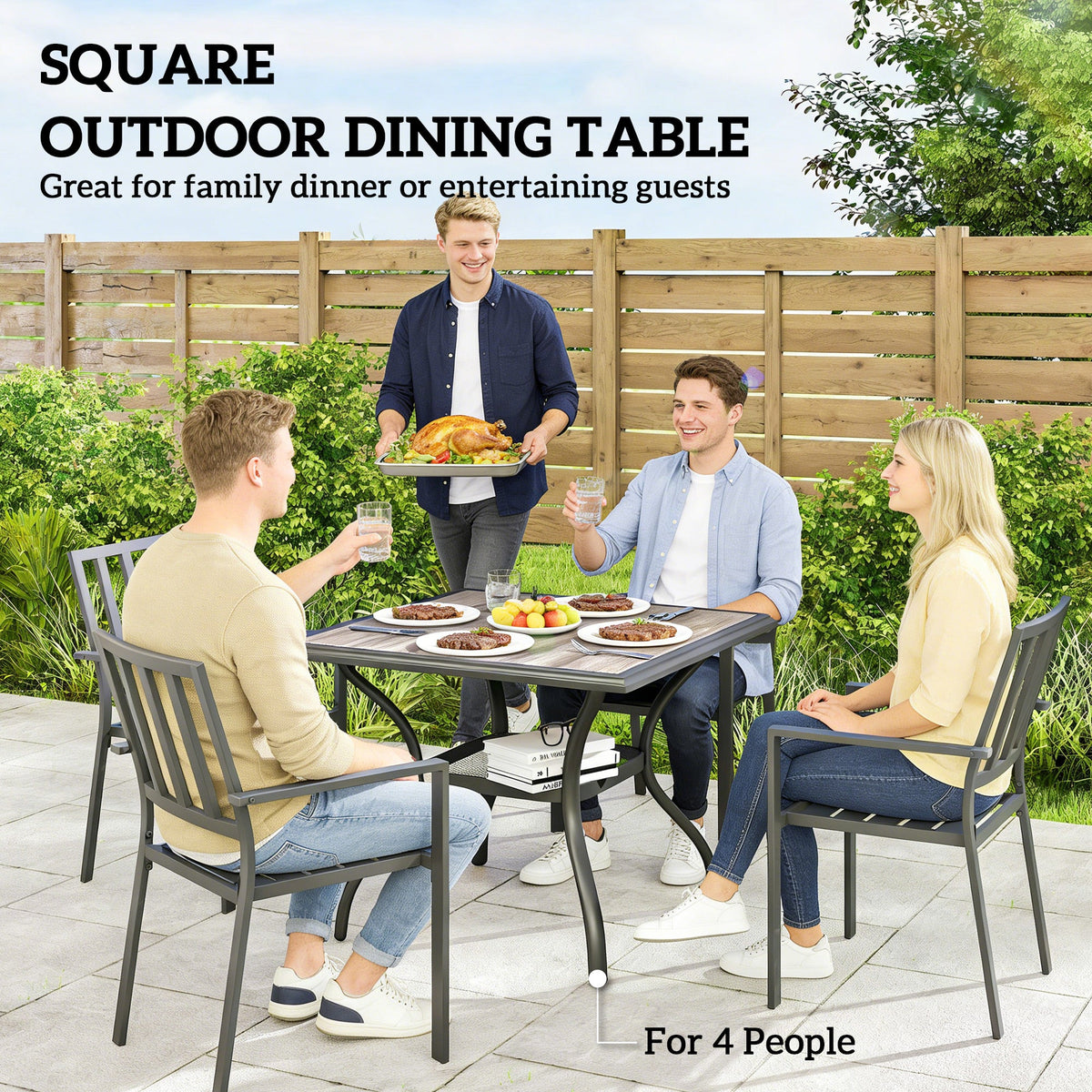 37" Square Outdoor Dining Table with Umbrella Hole, Gray