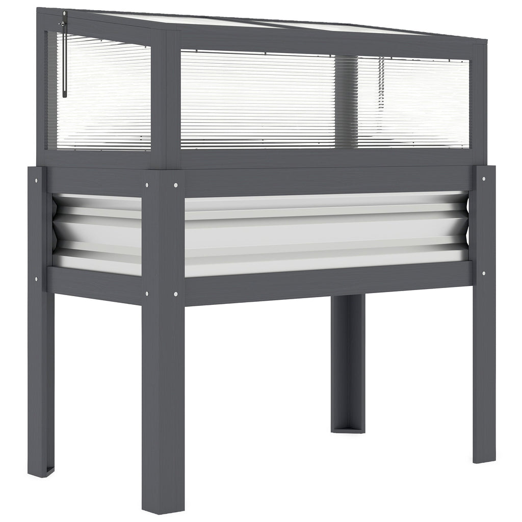 Raised Garden Bed with Flip-Up Greenhouse Top and Legs, Gray