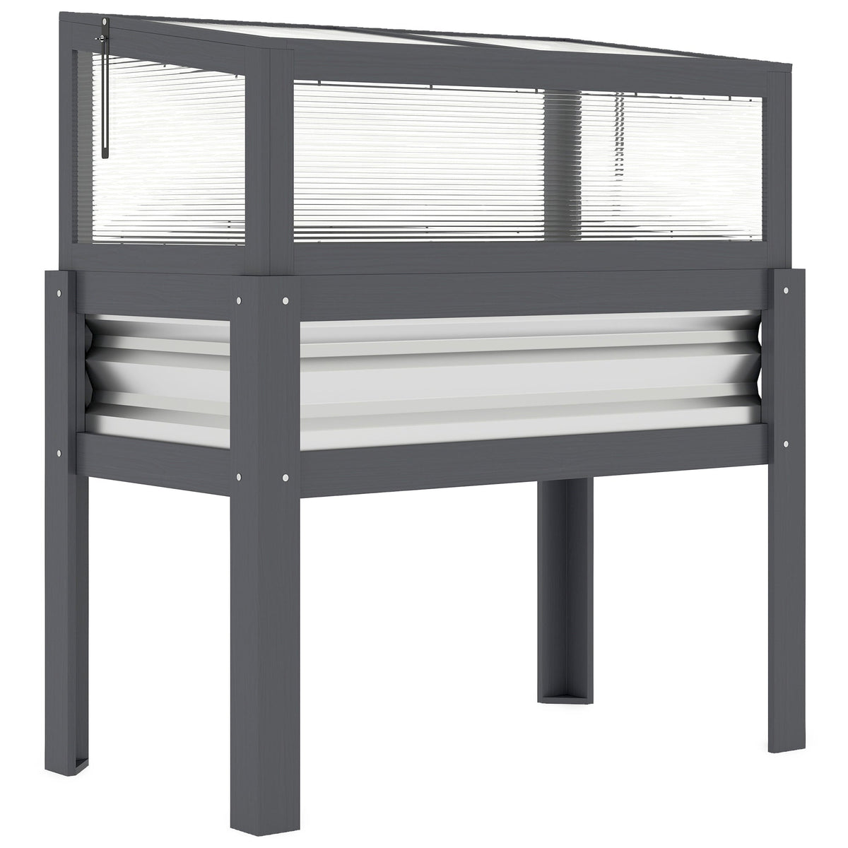 Raised Garden Bed with Flip-Up Greenhouse Top and Legs, Gray