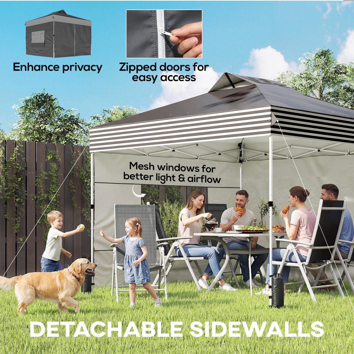 10 x 10 ft Pop-Up Canopy Tent with 4 Sidewalls and Wheeled Bag, Dark Grey