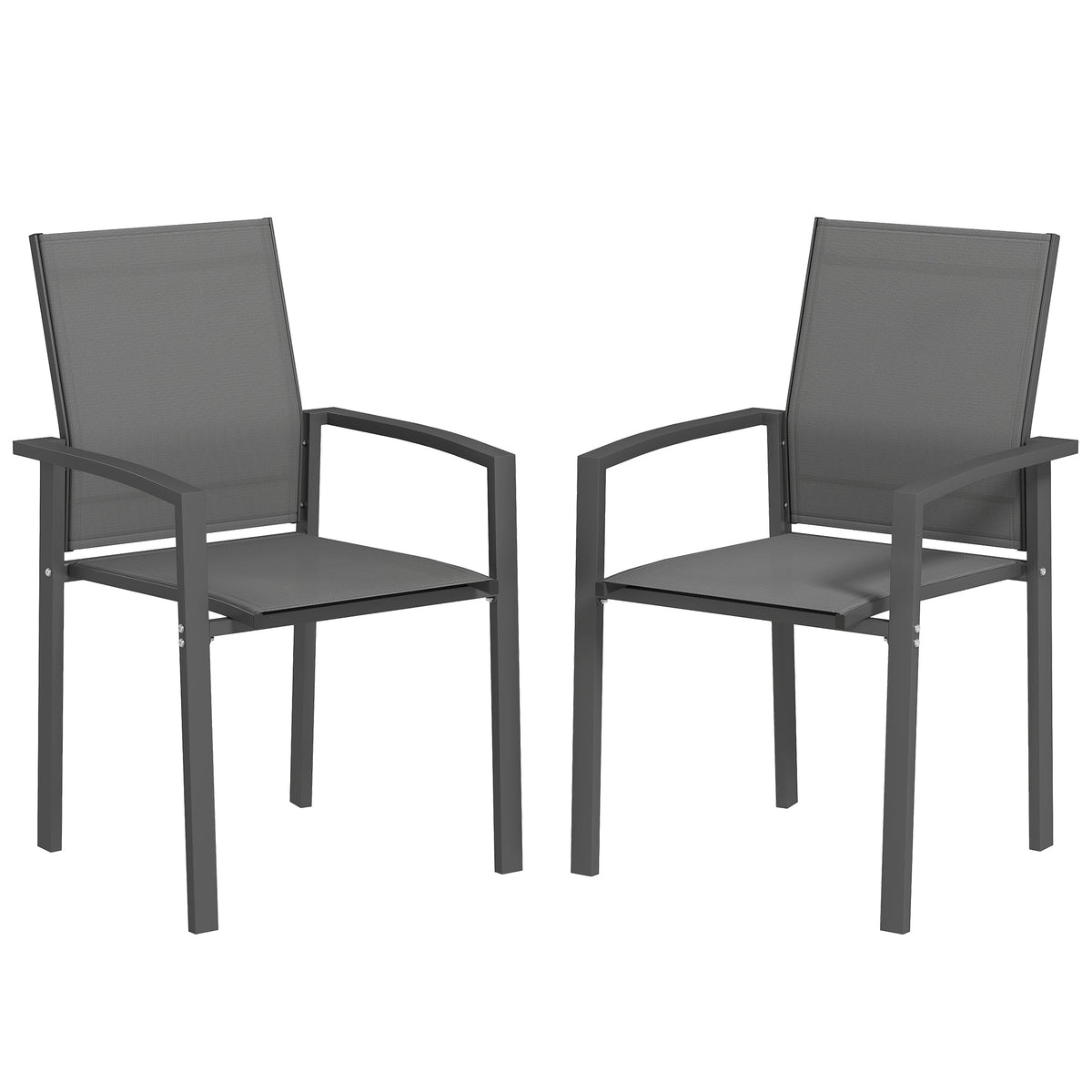 Set of 2 Stackable Patio Dining Chairs with Mesh Seat, Dark Grey