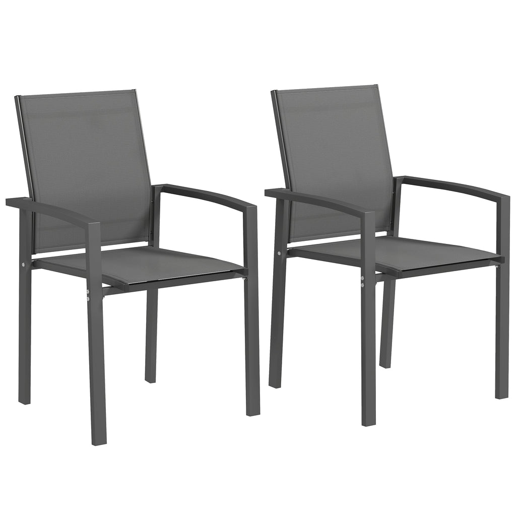Set of 2 Stackable Patio Dining Chairs with Mesh Seat, Dark Grey
