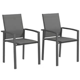 Set of 2 Stackable Patio Dining Chairs with Mesh Seat, Dark Grey