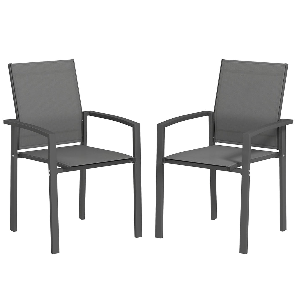 Set of 2 Stackable Patio Dining Chairs with Mesh Seat, Dark Grey