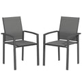 Set of 2 Stackable Patio Dining Chairs with Mesh Seat, Dark Grey