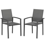 Set of 2 Stackable Patio Dining Chairs with Mesh Seat, Dark Grey