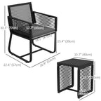 3 Piece Wicker Patio Furniture Set with Glass Top Table and Cushions, Black