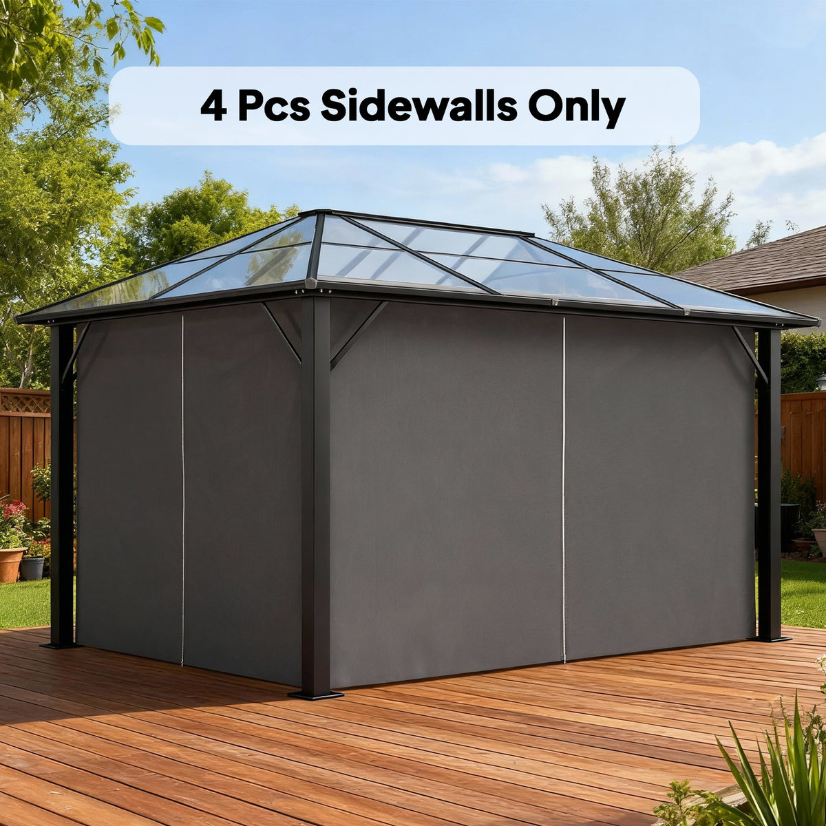 10' x 12' Gazebo Sidewall Set with 4 Panels and Hooks, Grey