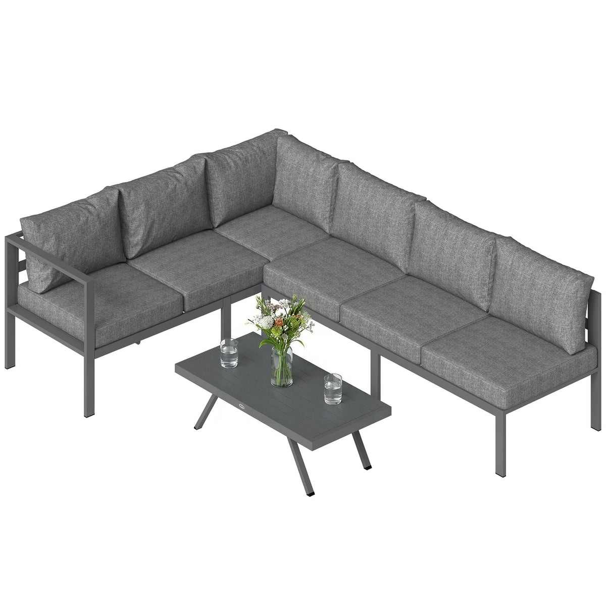 3 Piece Aluminium Corner Lounge Set with Adjustable Backrest, Dark Grey