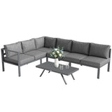 3 Piece Aluminium Corner Lounge Set with Adjustable Backrest, Dark Grey