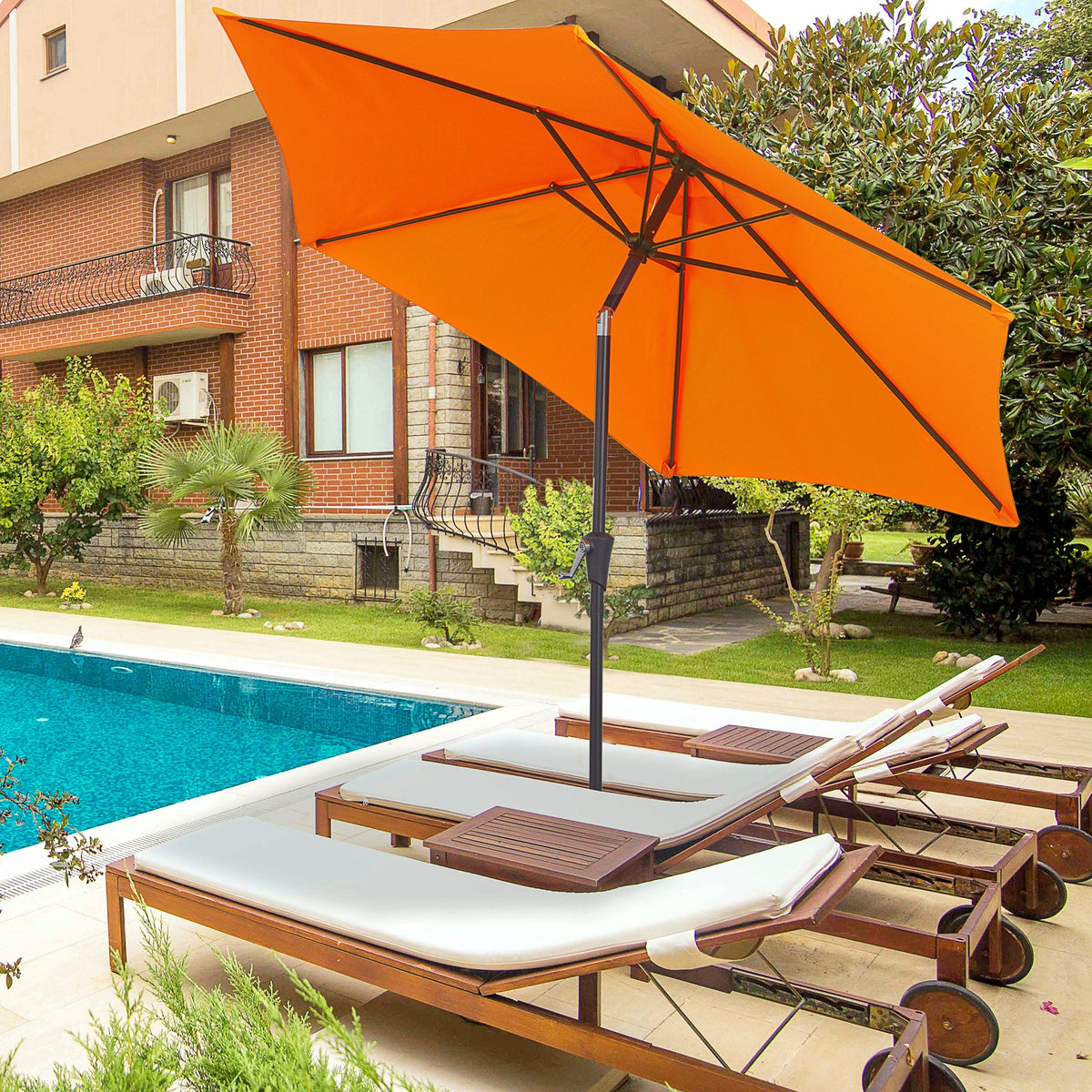 8.5ft Patio Umbrella with Crank Handle and Tilt, Orange