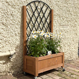 2 Pack Raised Garden Beds with Metal Trellis, Wheels and Drainage, Brown