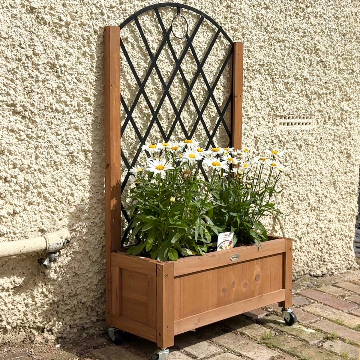 2 Pack Raised Garden Beds with Metal Trellis, Wheels and Drainage, Brown