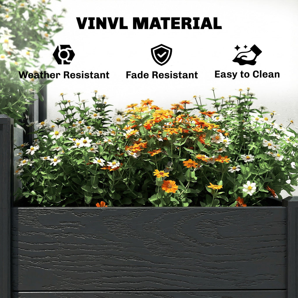 3-Tier Vinyl Raised Garden Bed with Open Bottom, Grey Wood Effect