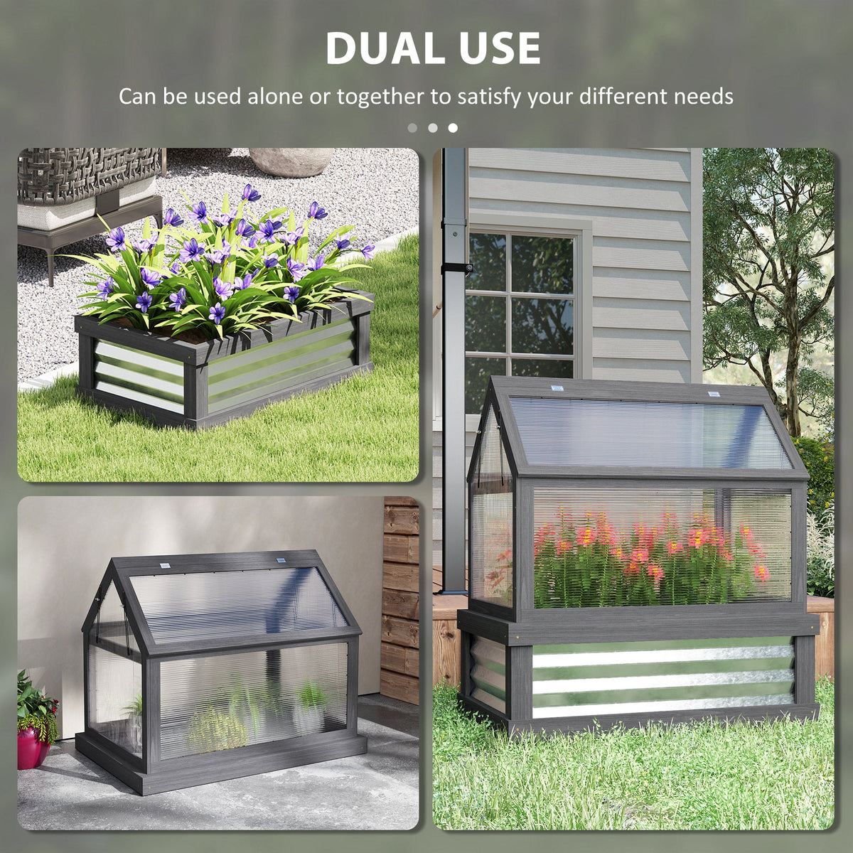 35.5" x 22.5" x 38.25" Raised Garden Bed Greenhouse, Gray
