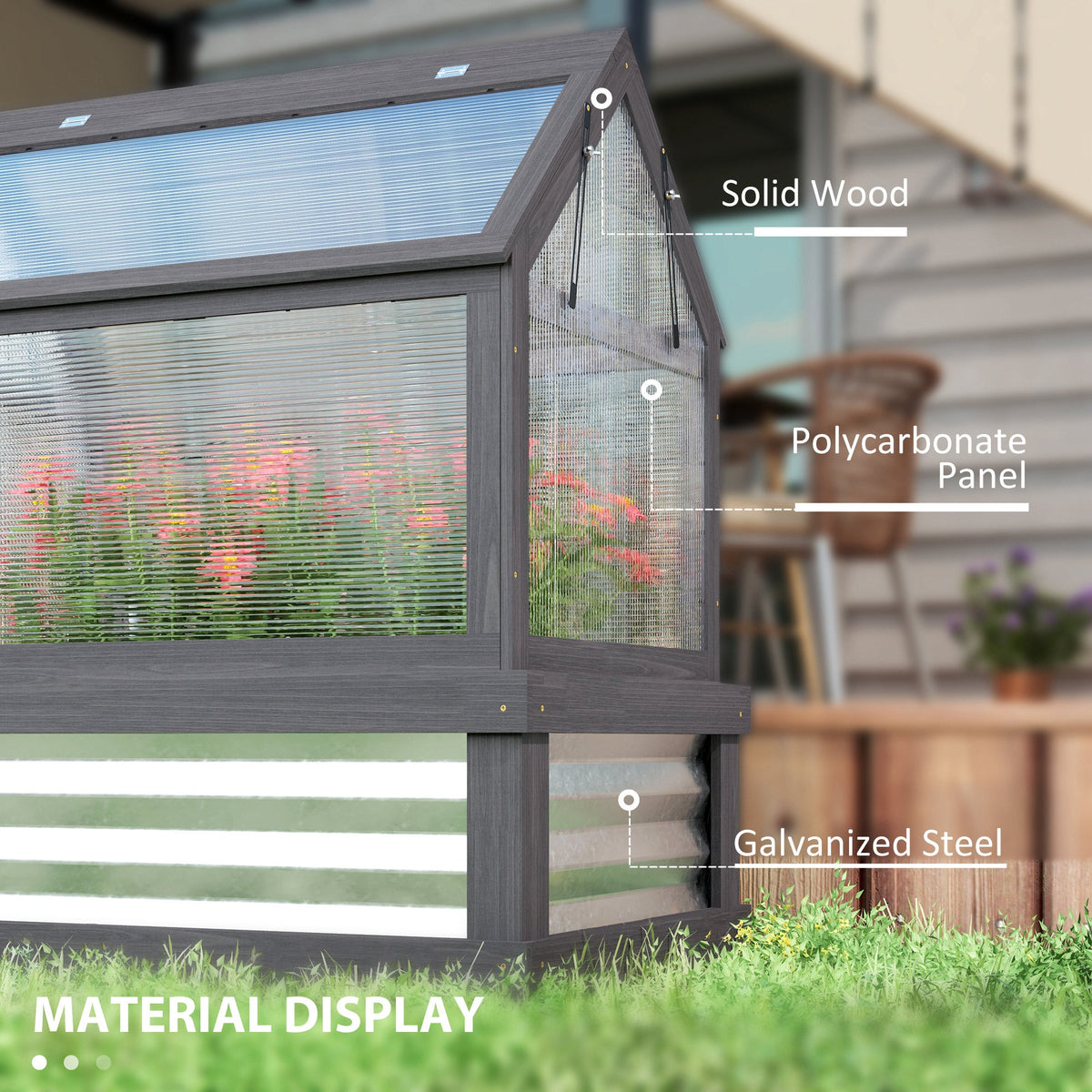 35.5" x 22.5" x 38.25" Raised Garden Bed Greenhouse, Gray
