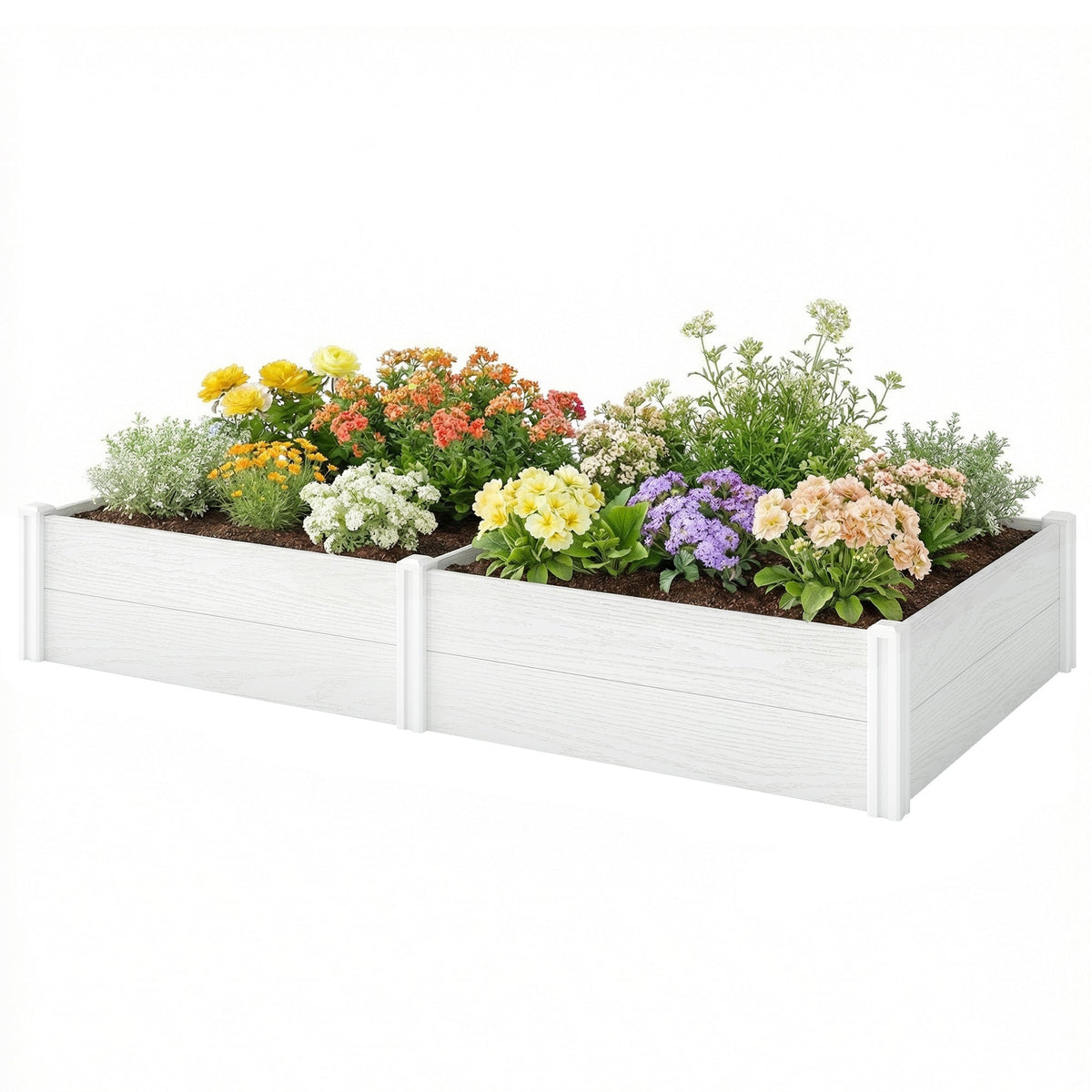 6.5 x 3 x 1ft Vinyl Raised Garden Bed with Divider, White