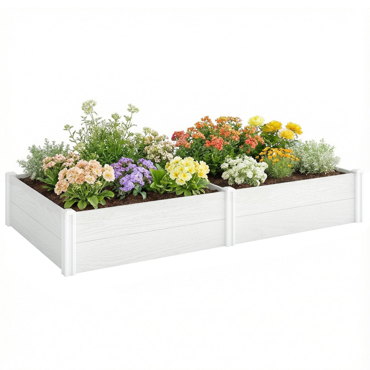 6.5 x 3 x 1ft Vinyl Raised Garden Bed with Divider, White