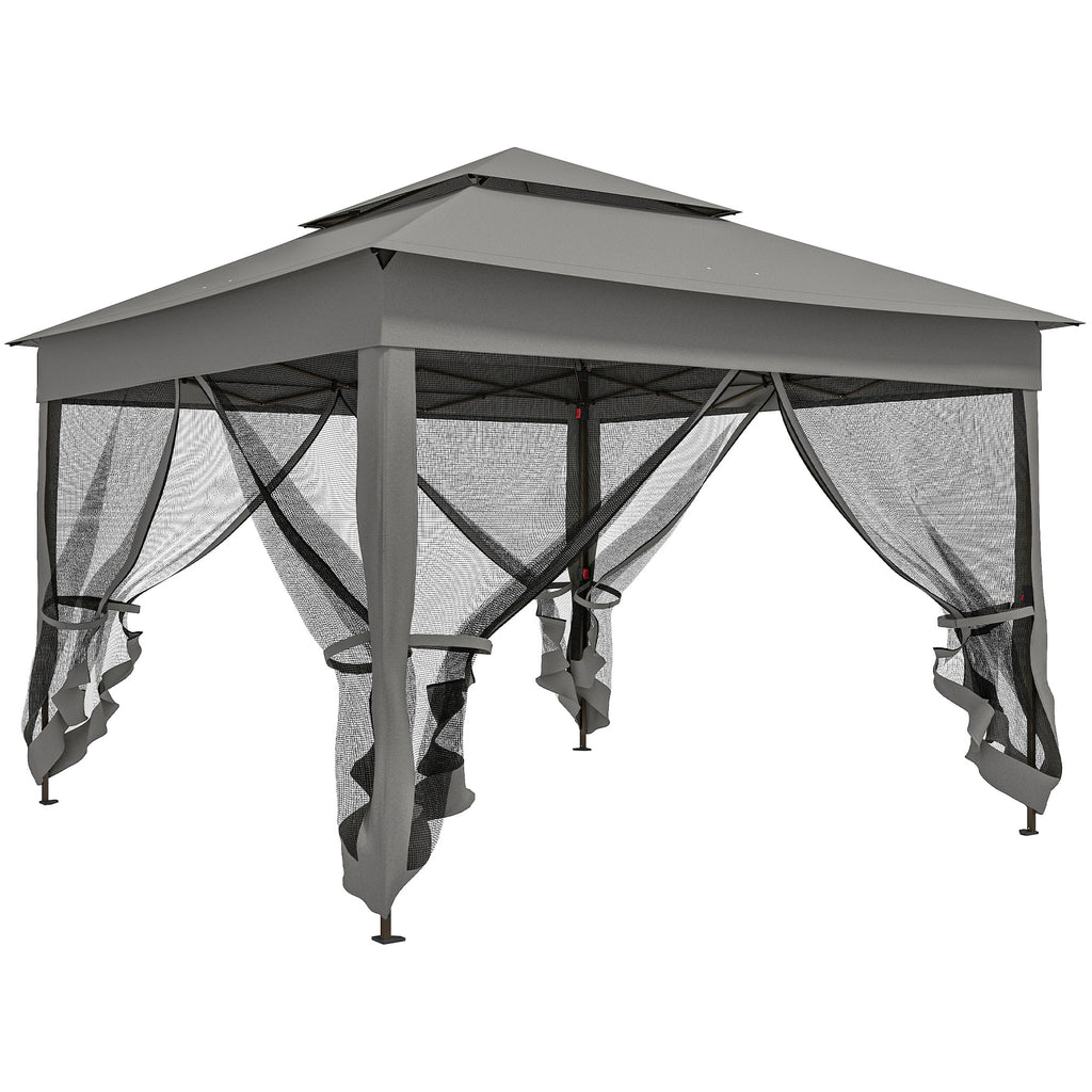 11' x 11' Pop-Up Canopy with 2-Tier Soft Top and Zipper Netting, Dark Grey
