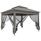 11' x 11' Pop-Up Canopy with 2-Tier Soft Top and Zipper Netting, Dark Grey