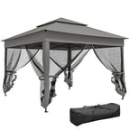11' x 11' Pop-Up Canopy with 2-Tier Soft Top and Zipper Netting, Dark Grey
